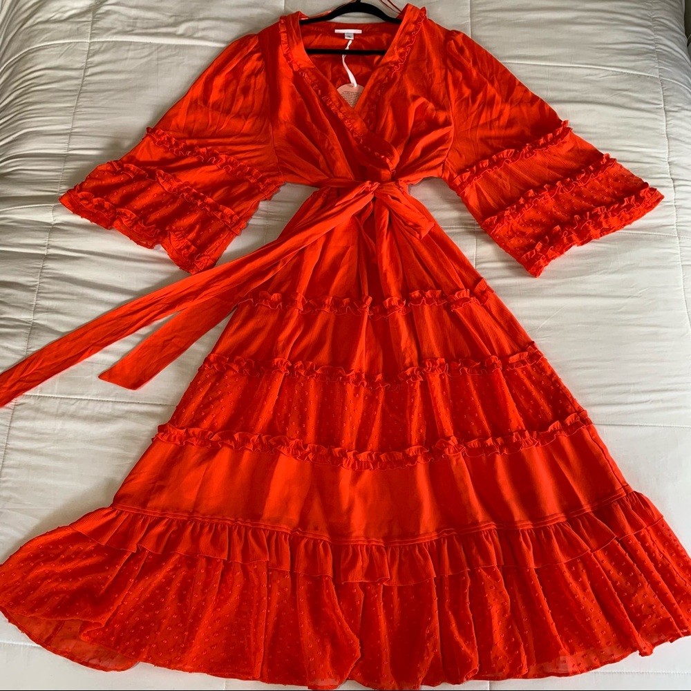 ALEXIS X Target Dark Orange Angel Sleeve Tiered Ruffle Dress